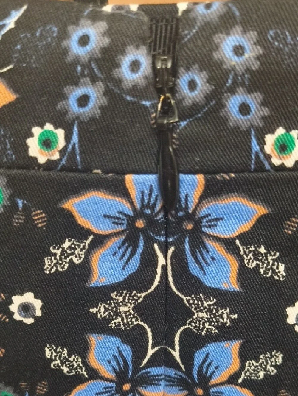 J. Crew Black Pencil Skirt with Blue & Peach Floral Print Size 6